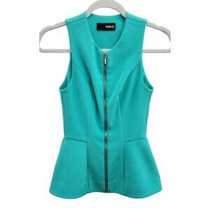NICHOLAS Silk Top Blue Green Sleeveless Zipper Peplum 2